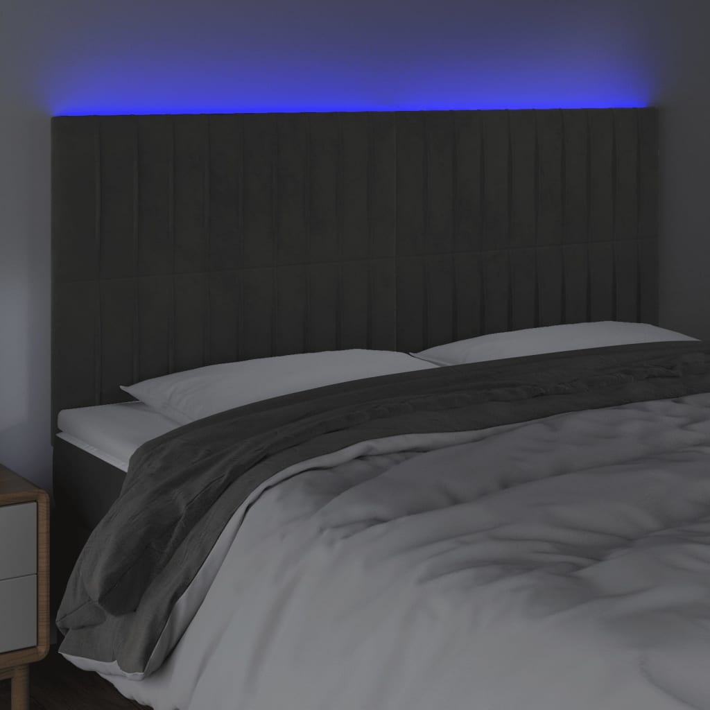 vidaXL Hoofdbord LED 180x5x118/128 cm fluweel donkergrijs afbeelding