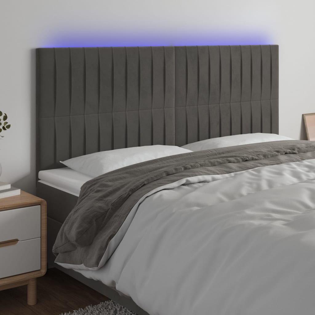 Čelo postele s LED tmavě šedé 180x5x118/128 cm samet