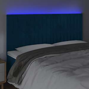 Čelo postele s LED tmavě modré 180x5x118/128 cm samet - obrázek 3