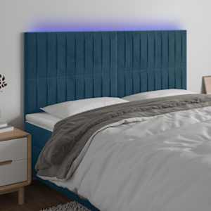 Čelo postele s LED tmavě modré 180x5x118/128 cm samet - obrázek 1