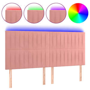 Čelo postele s LED růžové 180x5x118/128 cm samet - obrázek 2
