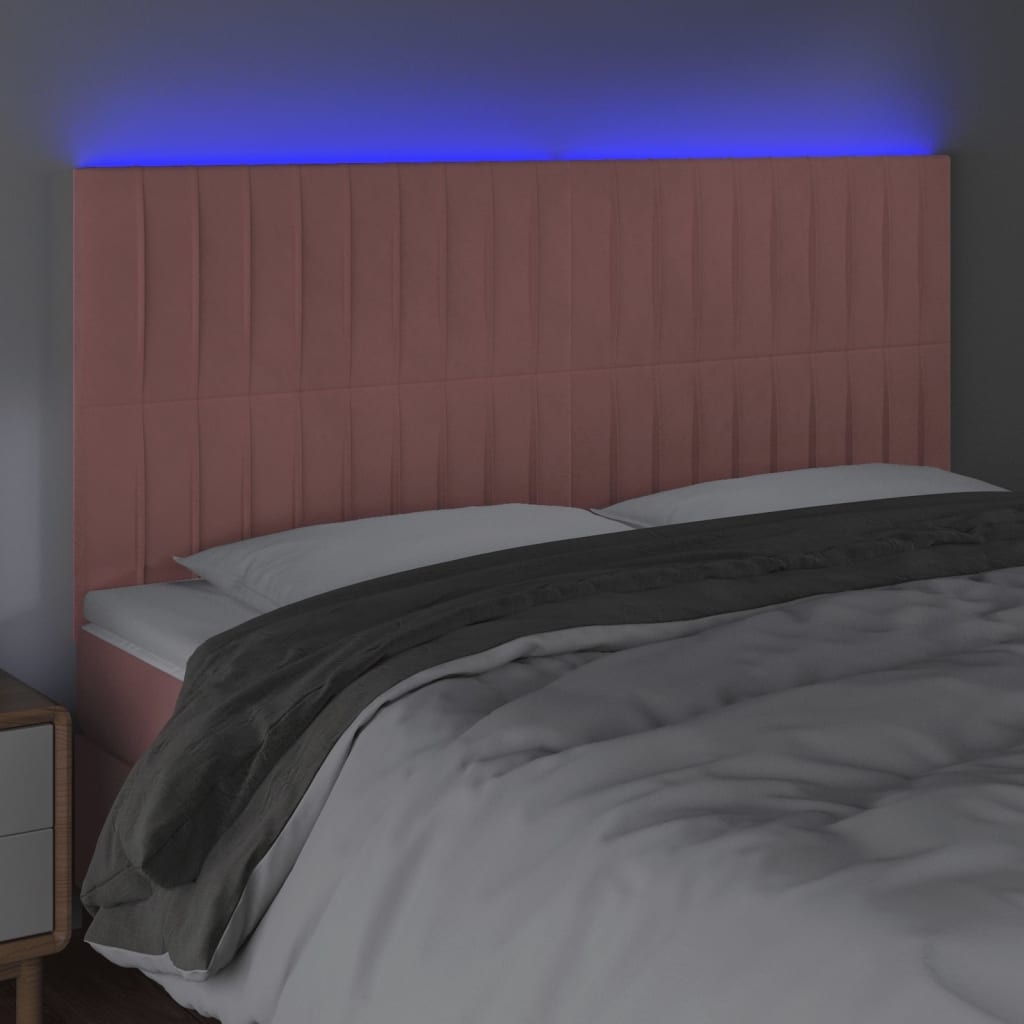 Thumbnail - vidaXL LED Kopfteil Rosa 180x5x118/128 cm Samt