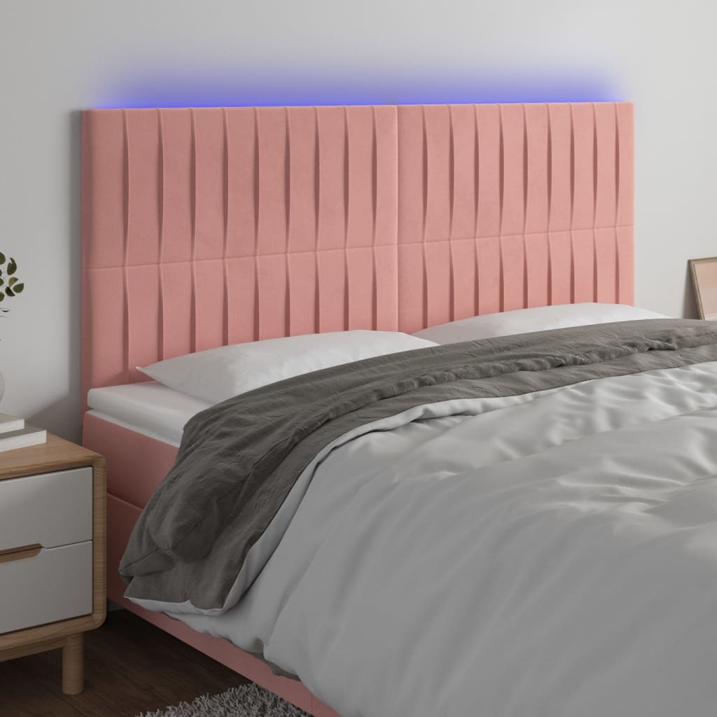 vidaXL Tăblie de pat cu LED, roz, 180x5x118/128 cm, catifea