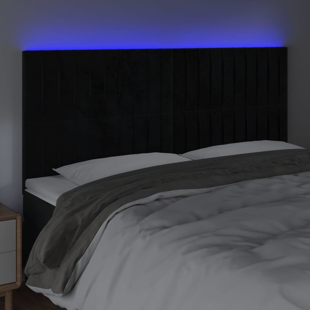 vidaXL Hoofdbord LED 200x5x118/128 cm fluweel zwart afbeelding