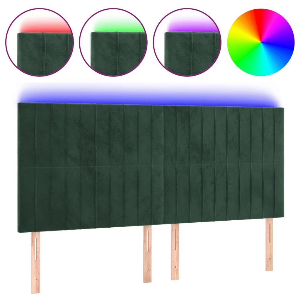 vidaXL Čelo postele s LED tmavě zelené 200x5x118/128 cm samet