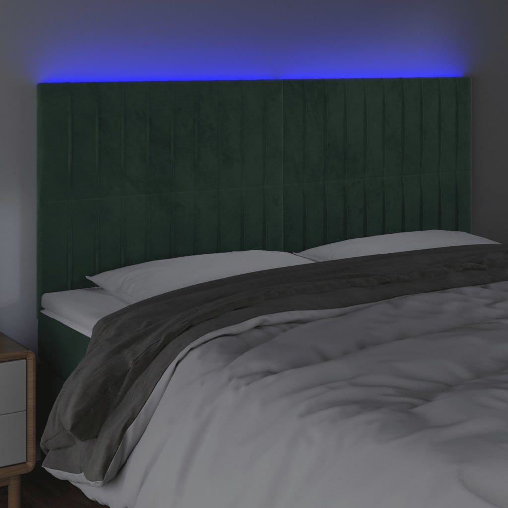 vidaXL Hoofdbord LED 200x5x118/128 cm fluweel donkergroen afbeelding