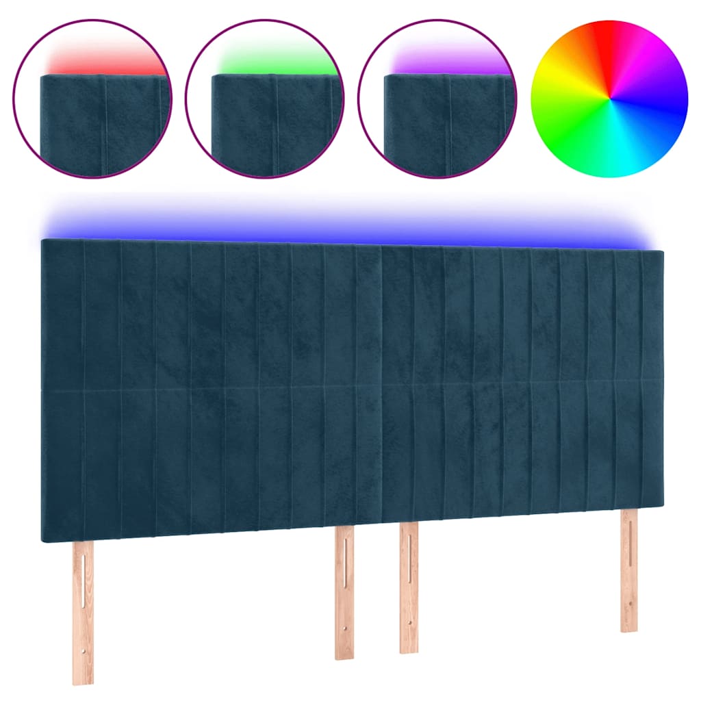 Levně vidaXL Čelo postele s LED tmavě modré 200x5x118/128 cm samet