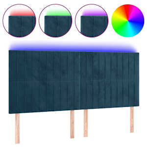 Čelo postele s LED tmavě modré 200x5x118/128 cm samet - obrázek 2