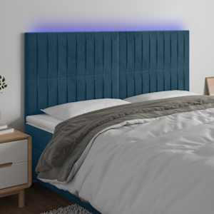 Čelo postele s LED tmavě modré 200x5x118/128 cm samet - obrázek 1
