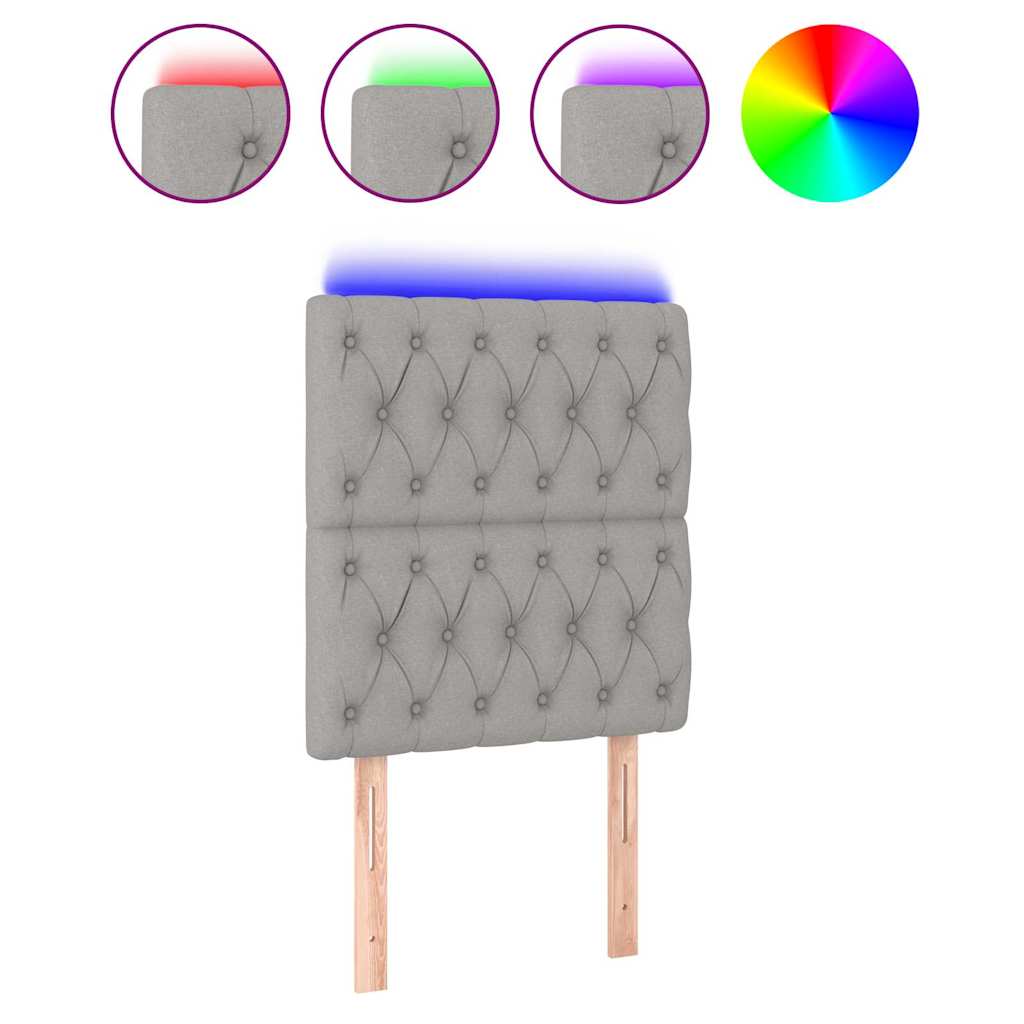 vidaXL Čelo postele s LED světle šedé 80x7x118/128 cm textil
