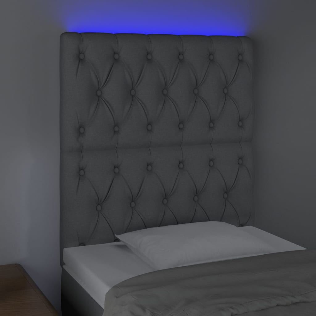  Čelo postele s LED bledosivé 80x7x118/128 cm látka