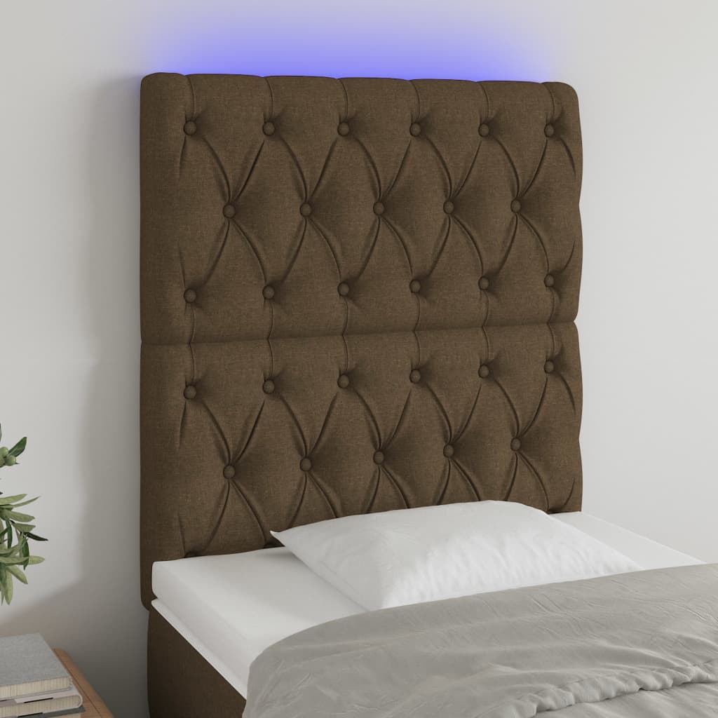 vidaXL Tăblie de pat cu LED, maro închis, 80x7x118/128 cm, textil