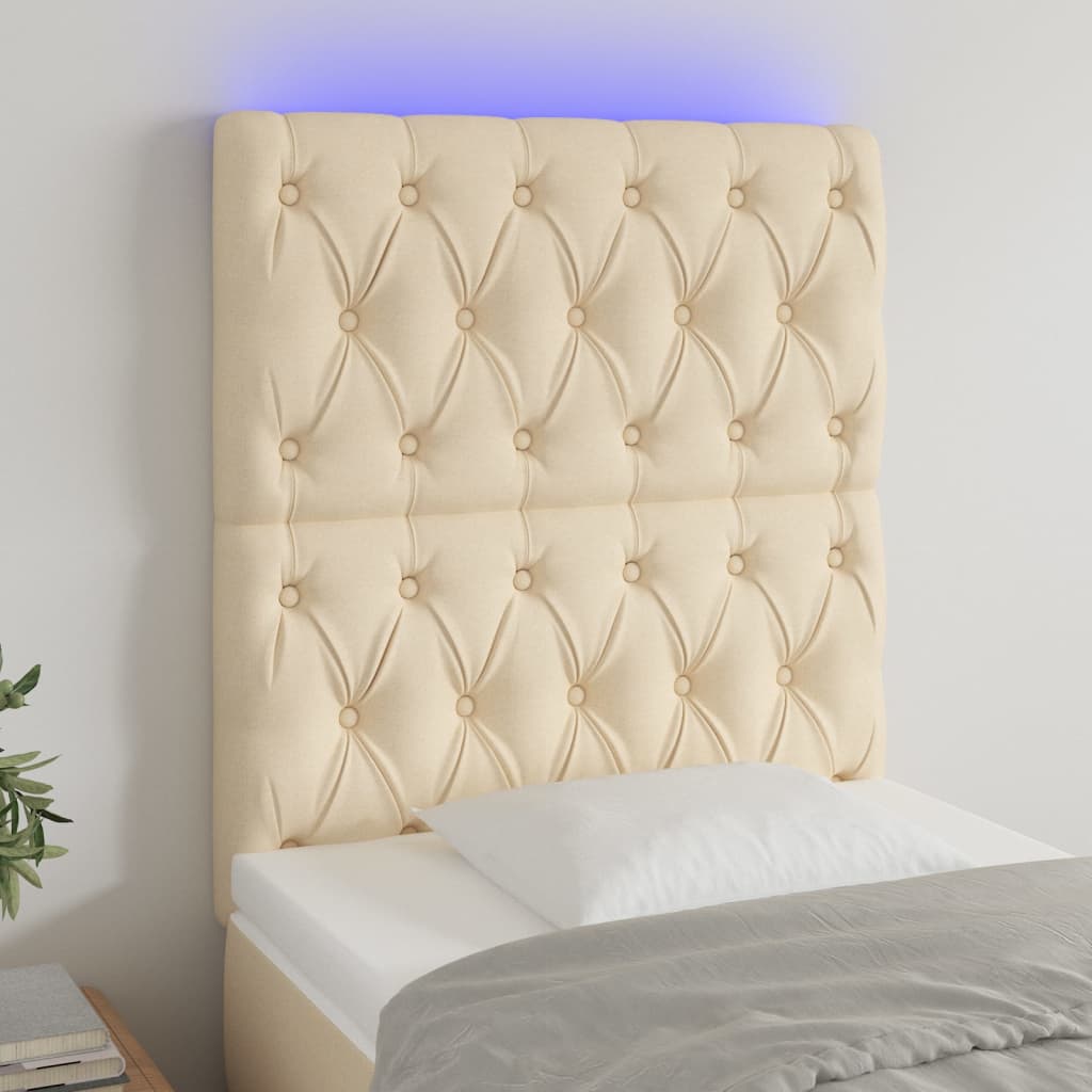 vidaXL Tăblie de pat cu LED, crem, 80x7x118/128 cm, textil