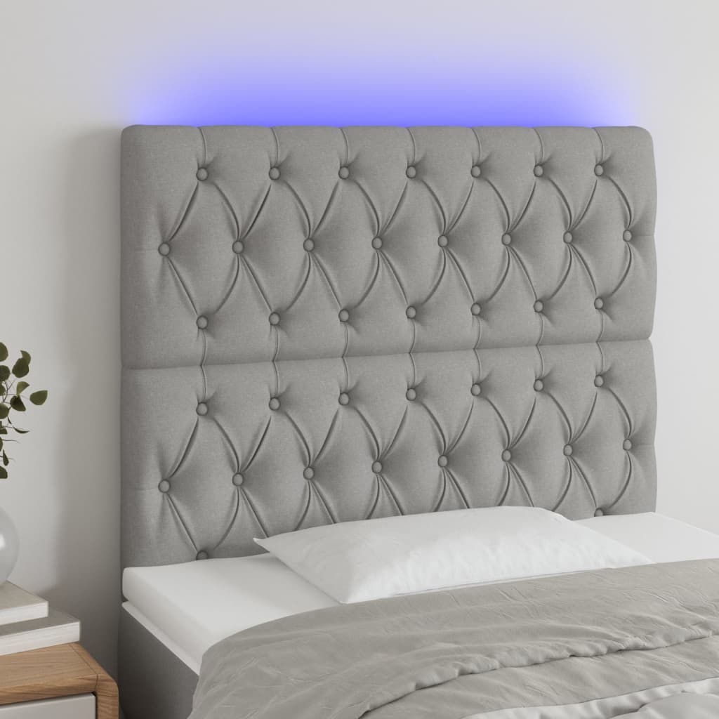 vidaXL Tăblie de pat cu LED, gri deschis, 90x7x118/128 cm, textil 