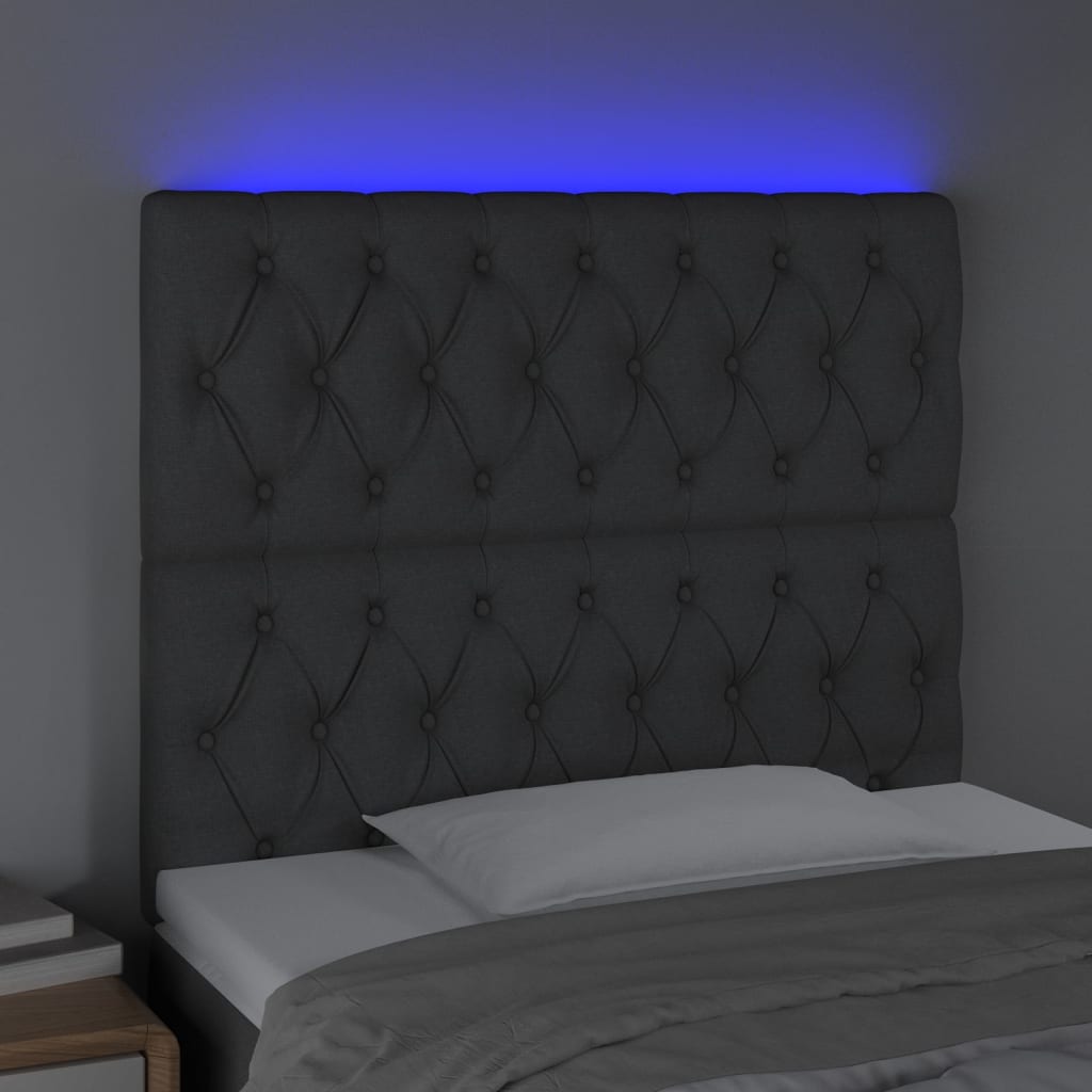 sötétszürke szövet LED-es fejtámla 90x7x118/128 cm