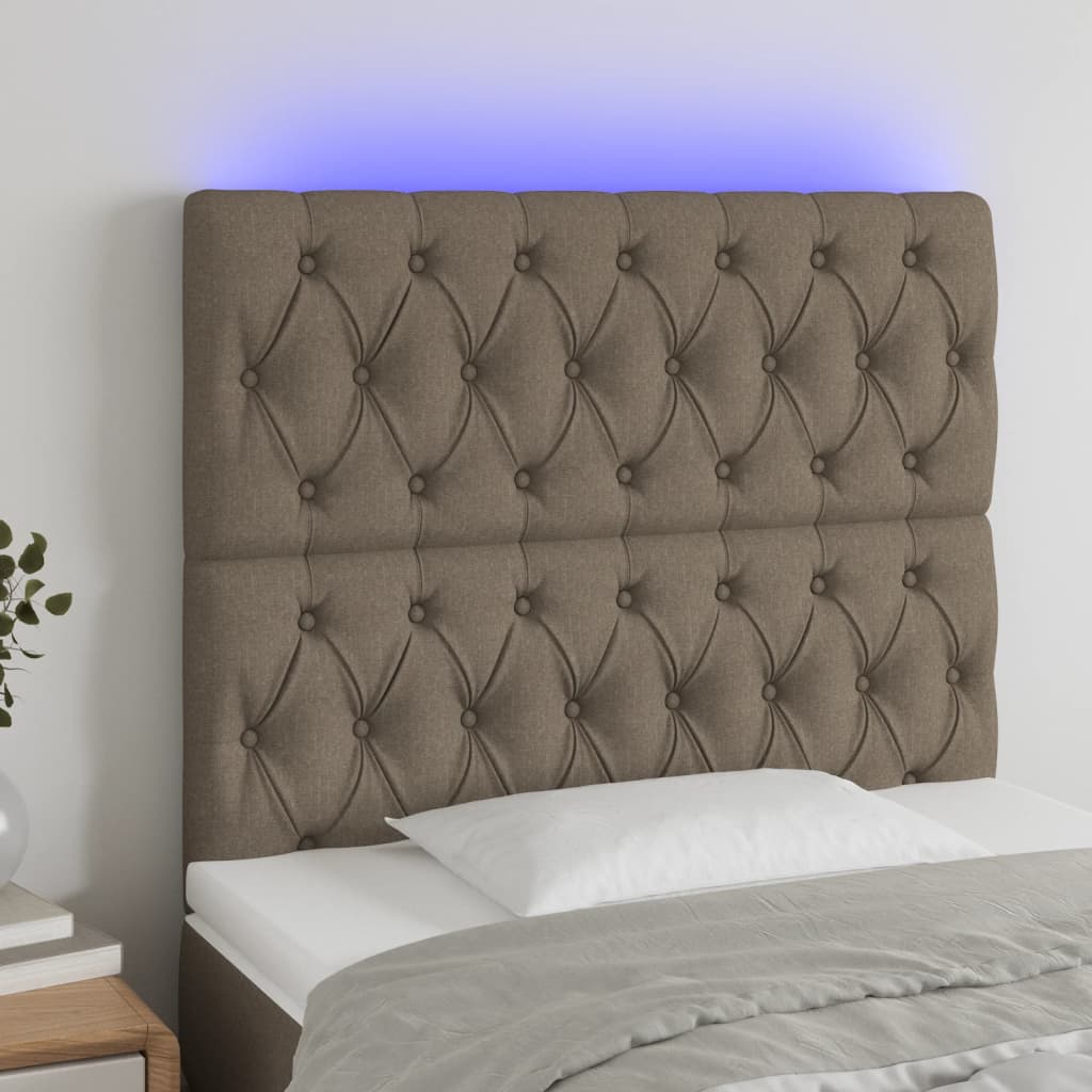 vidaXL Tăblie de pat cu LED, gri taupe, 90x7x118/128 cm, textil