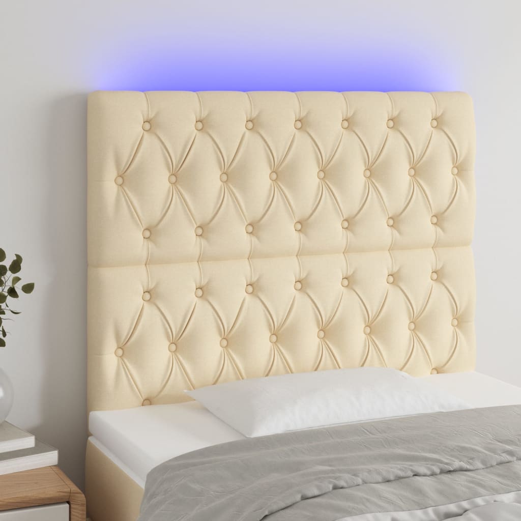 vidaXL Tăblie de pat cu LED, crem, 90x7x118/128 cm, textil