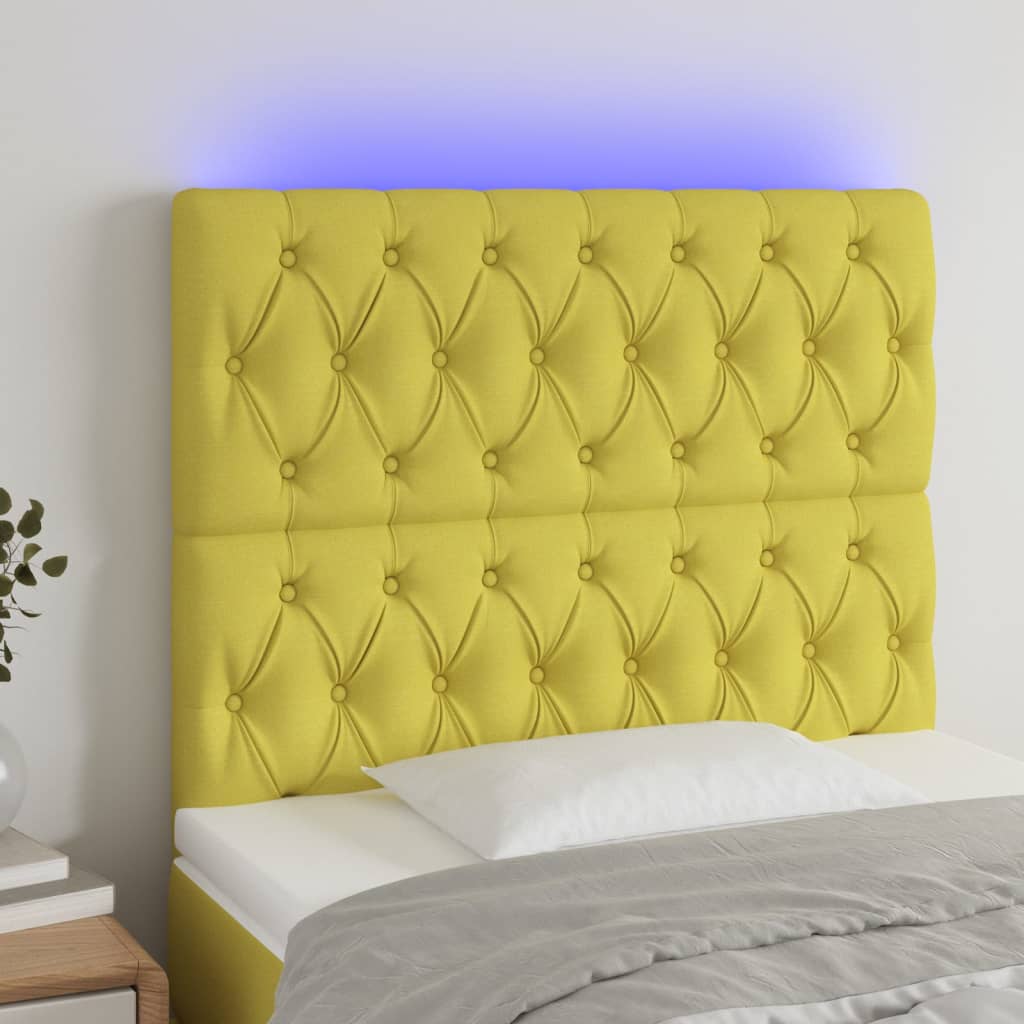 vidaXL Tăblie de pat cu LED, verde, 100x7x118/128 cm, textil