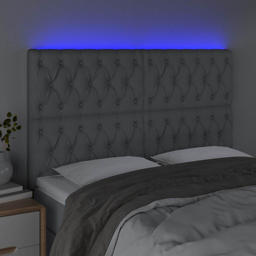 vidaXL Hoofdbord LED 144x7x118/128 cm stof lichtgrijs grijs, foto 2