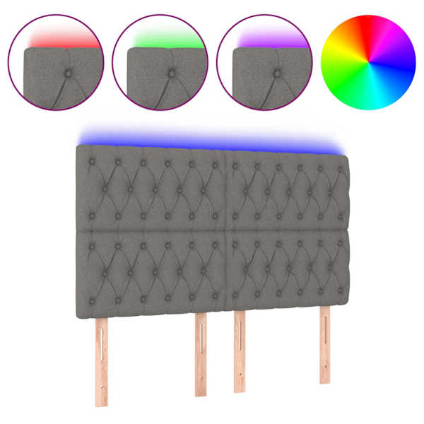 vidaXL LED-voodipeats, tumehall, 144x7x118/128 cm, kangas