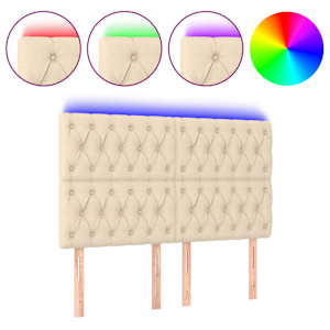 vidaXL LED-voodipeats, kreemjas, 144x7x118/128 cm, kangas