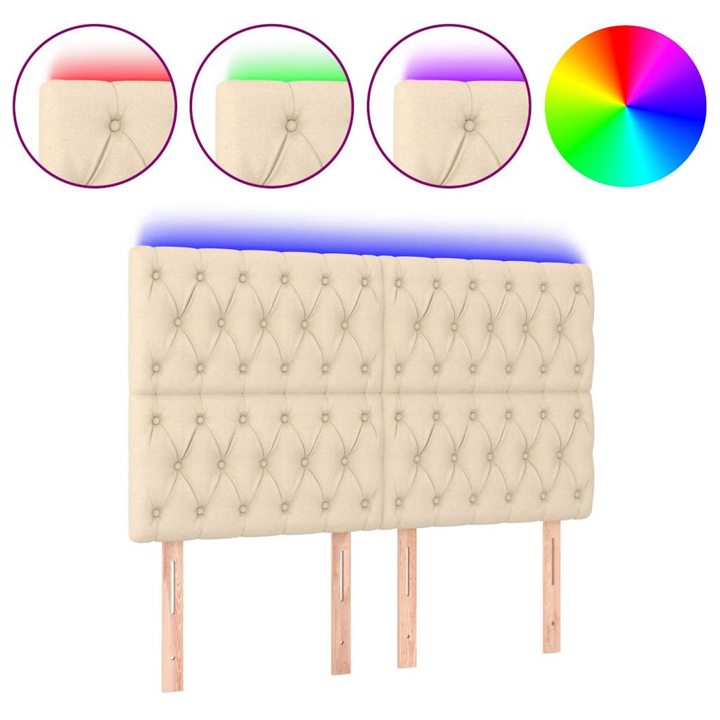 vidaXL Tăblie de pat cu LED, crem, 144x7x118/128 cm, textil