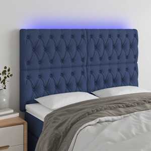 LED posteljno vzglavje modro 144x7x118/128 cm blago