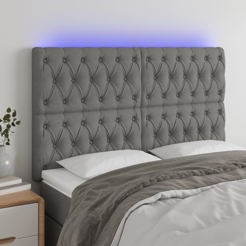 Billede af sengegavl med LED-lys 160x7x118/128 cm stof mørkegrå
