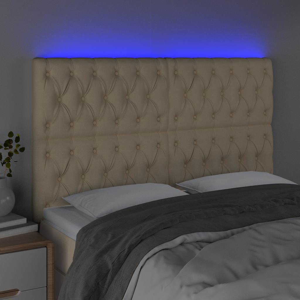 vidaXL Hoofdbord LED 160x7x118/128 cm stof crèmekleurig, foto 2
