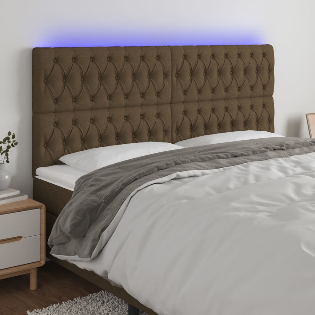vidaXL Tăblie de pat cu LED, maro închis, 180x7x118/128 cm, textil
