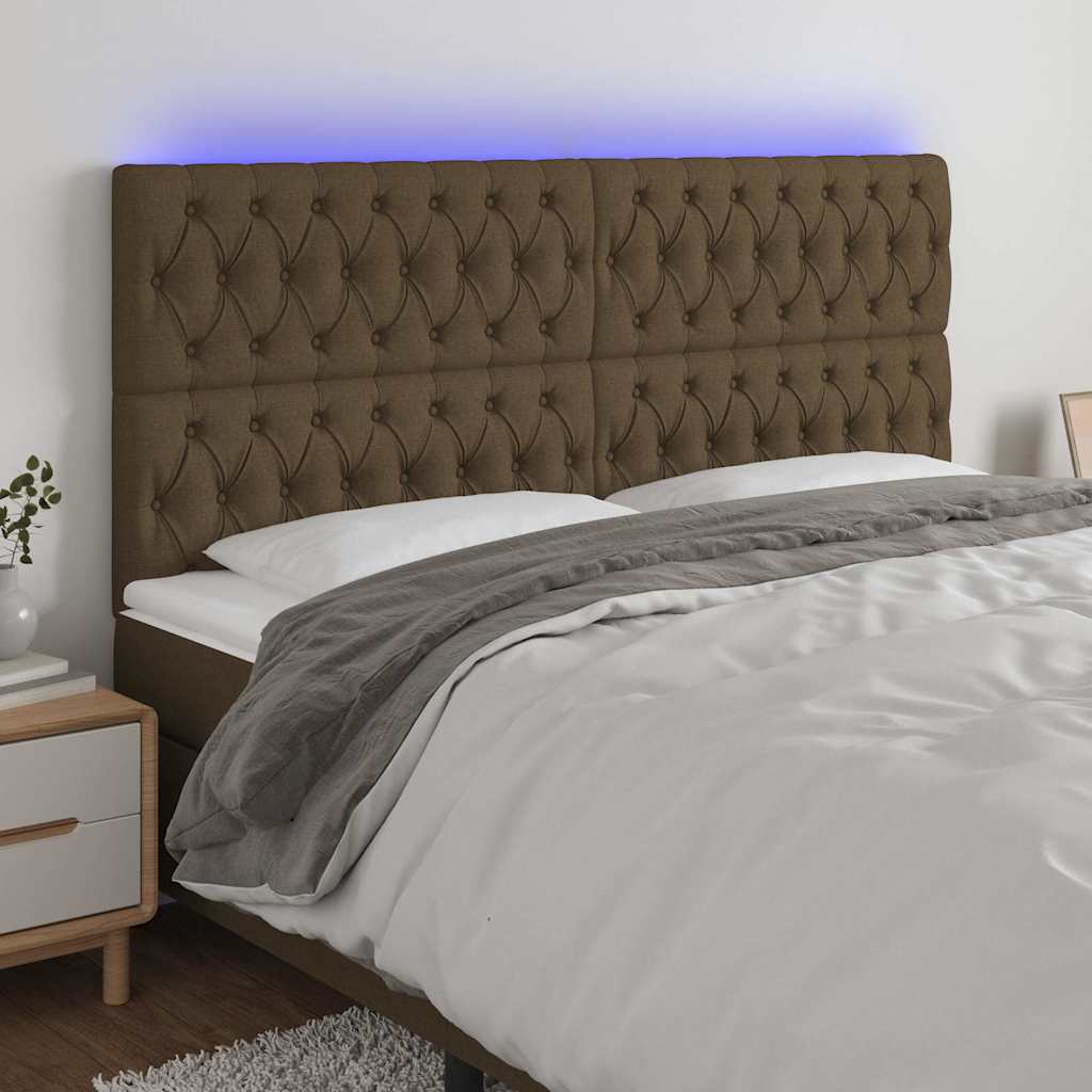 Sengegavl med LED-lys 180 × 7 × 118/128 cm - stof, mørkebrun