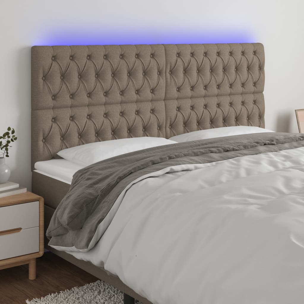 vidaXL Tăblie de pat cu LED, gri taupe, 180x7x118/128 cm, textil