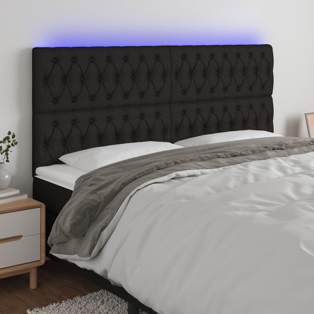 Čelo postele s LED černé 200x7x118/128 cm textil