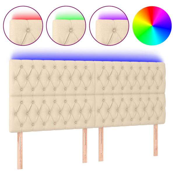 vidaXL LED-voodipeats, kreemjas, 200x7x118/128 cm, kangas