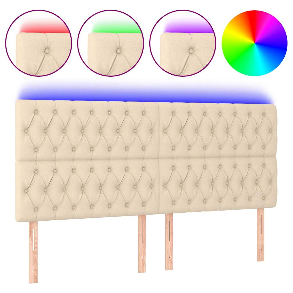 vidaXL Tăblie de pat cu LED, crem, 200x7x118/128 cm, textil