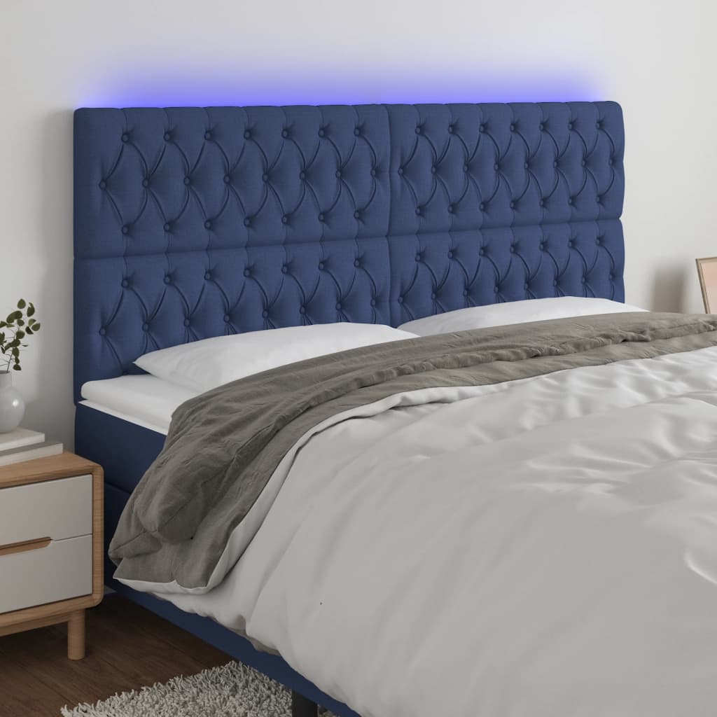 Čelo postele s LED modrá 200x7x118/128 cm textil