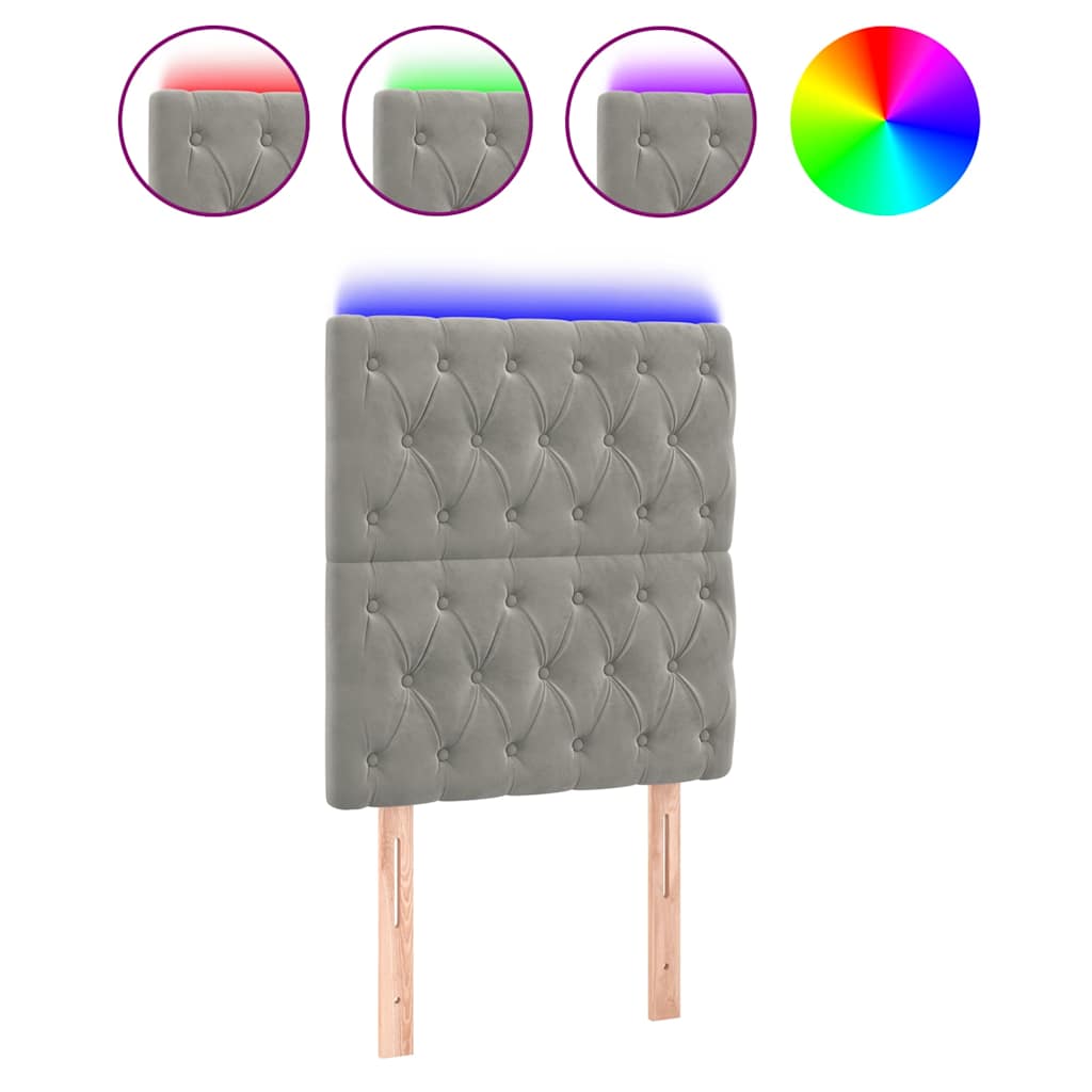 vidaXL Hoofdbord LED 80x7x118/128 cm fluweel lichtgrijs grijs, foto 3