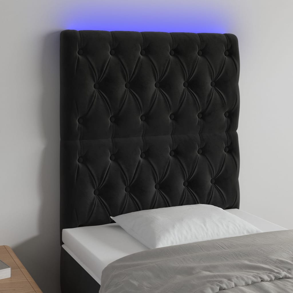 Čelo postele s LED černé 80x7x118/128 cm samet