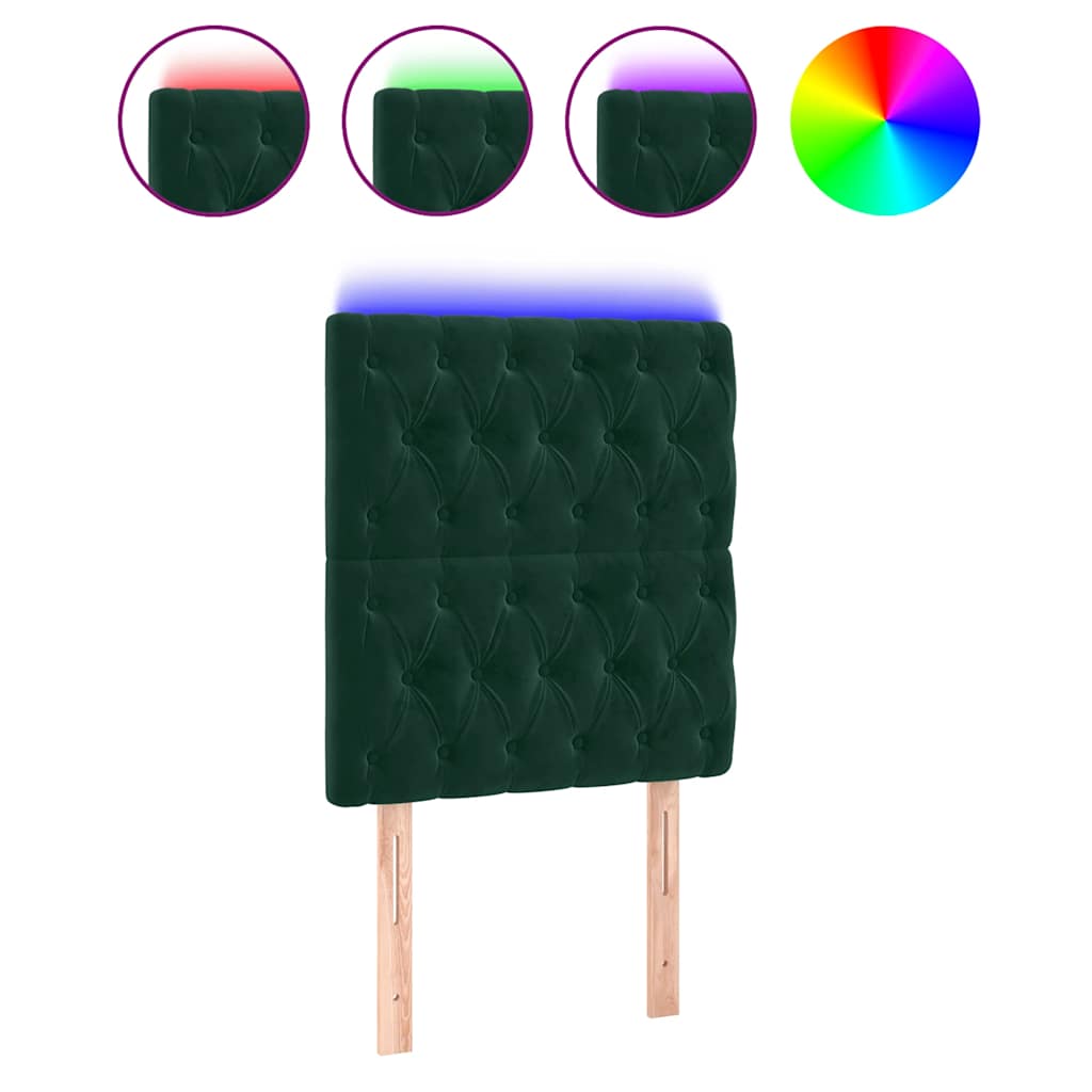 E-shop vidaXL Čelo postele s LED tmavozelené 80x7x118/128 cm zamat