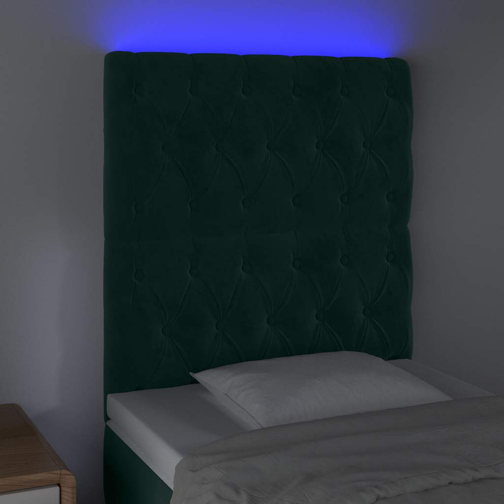 vidaXL Hoofdbord LED 80x7x118/128 cm fluweel donkergroen groen, foto 2