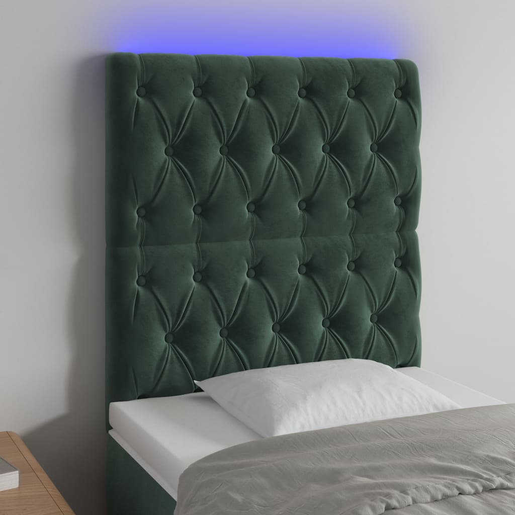 vidaXL Tăblie de pat cu LED, verde închis, 80x7x118/128 cm, catifea
