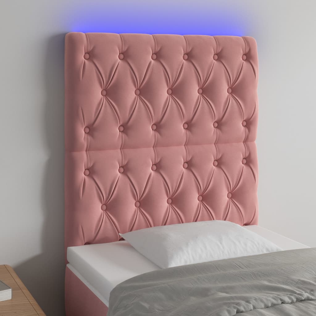 vidaXL Tăblie de pat cu LED, roz, 80x7x118/128 cm, catifea