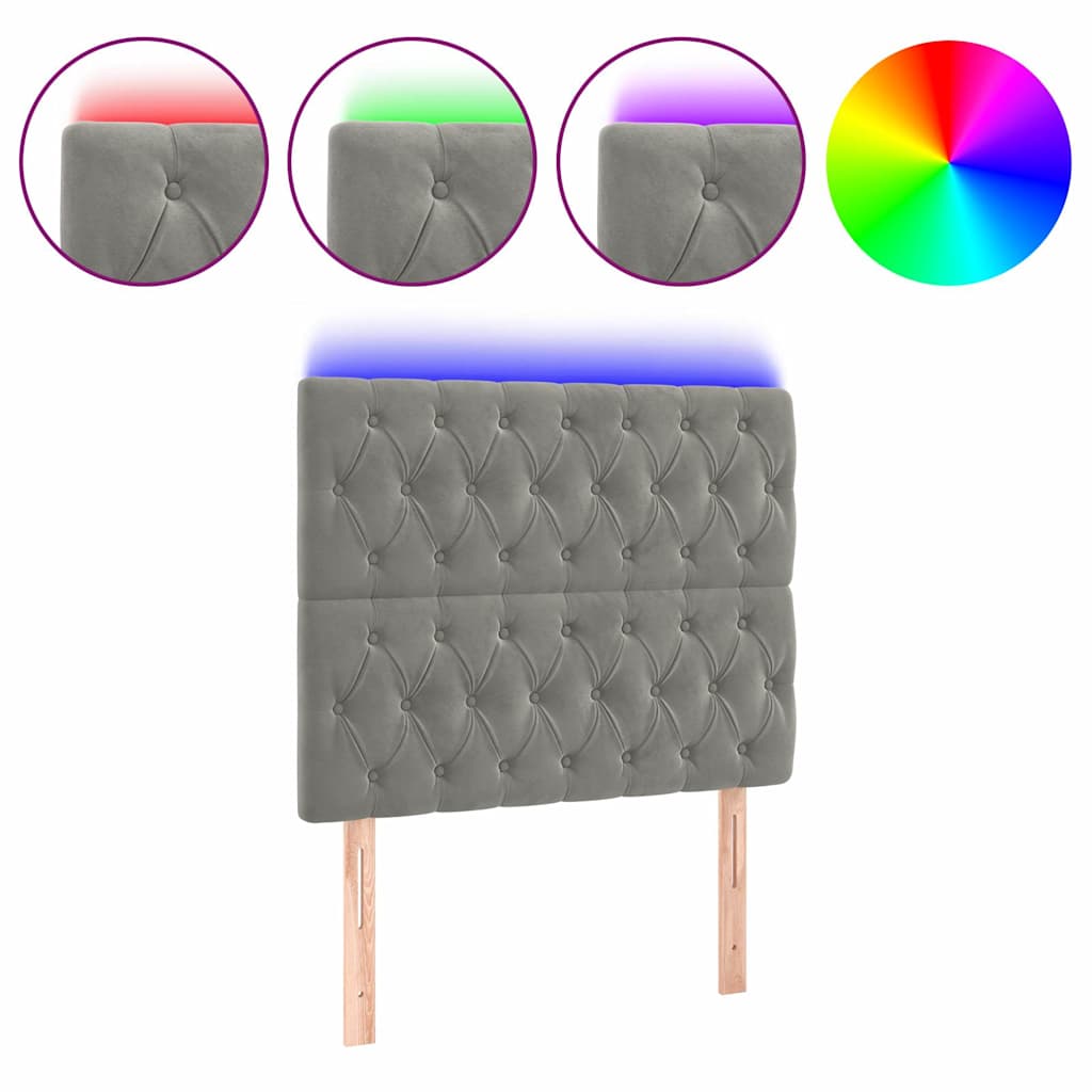 vidaXL Hoofdbord LED 90x7x118/128 cm fluweel lichtgrijs grijs, foto 3