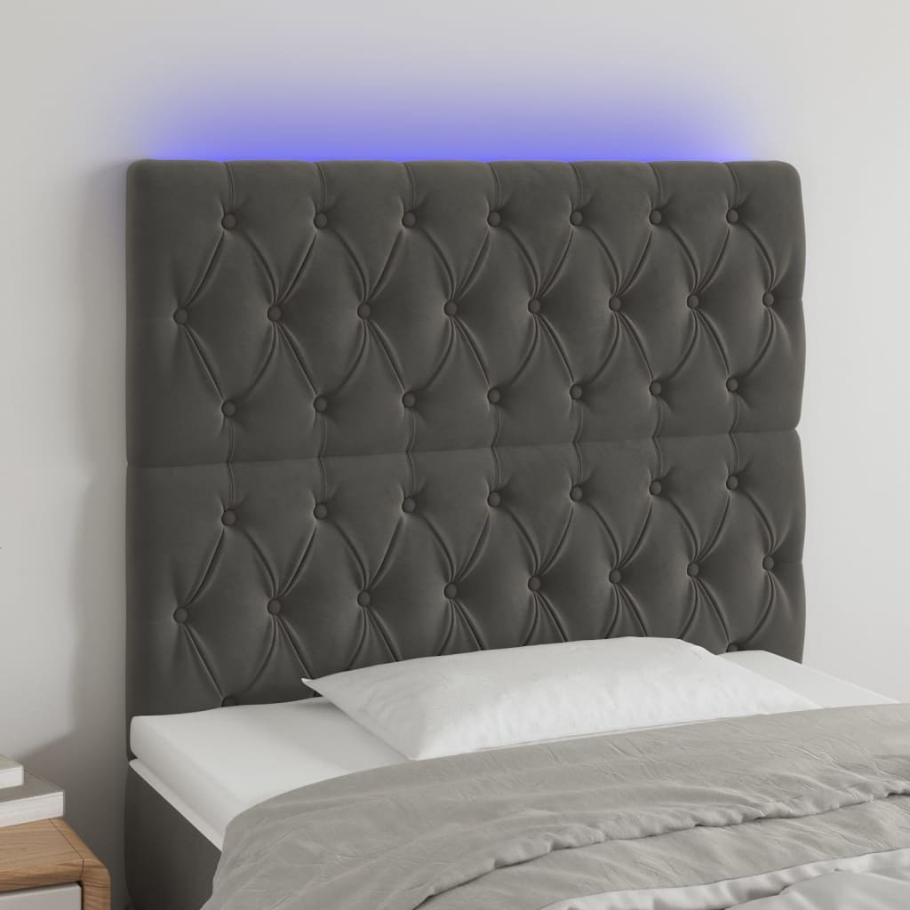 vidaXL Tête de lit à LED Gris foncé 90x7x118/128 cm Velours