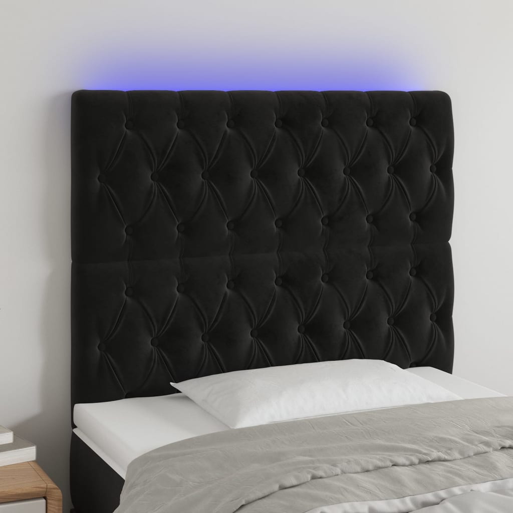 vidaXL Tăblie de pat cu LED, negru, 90x7x118/128 cm, catifea