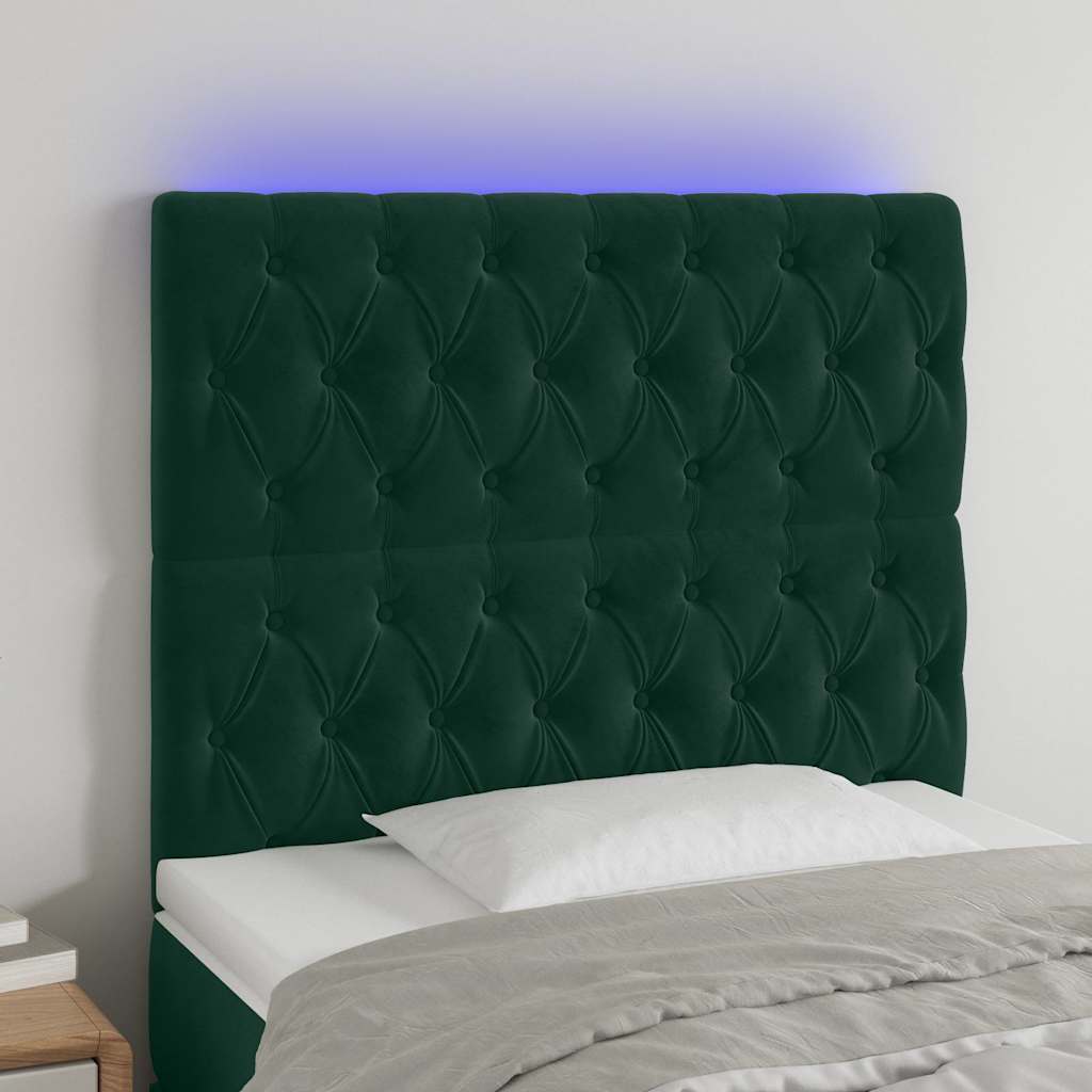 Sengegavl Med LED-Lys Velour - Mørkegrøn / 90 x 7 x 118/128 cm