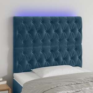 Čelo postele s LED tmavě modré 90x7x118/128 cm samet - obrázek 1