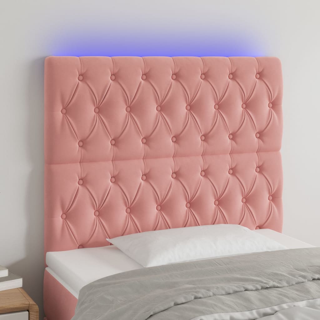 vidaXL Tăblie de pat cu LED, roz, 90x7x118/128 cm, catifea