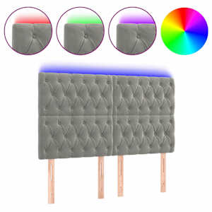 vidaXL LED-voodipeats, helehall, 144x7x118/128 cm, samet