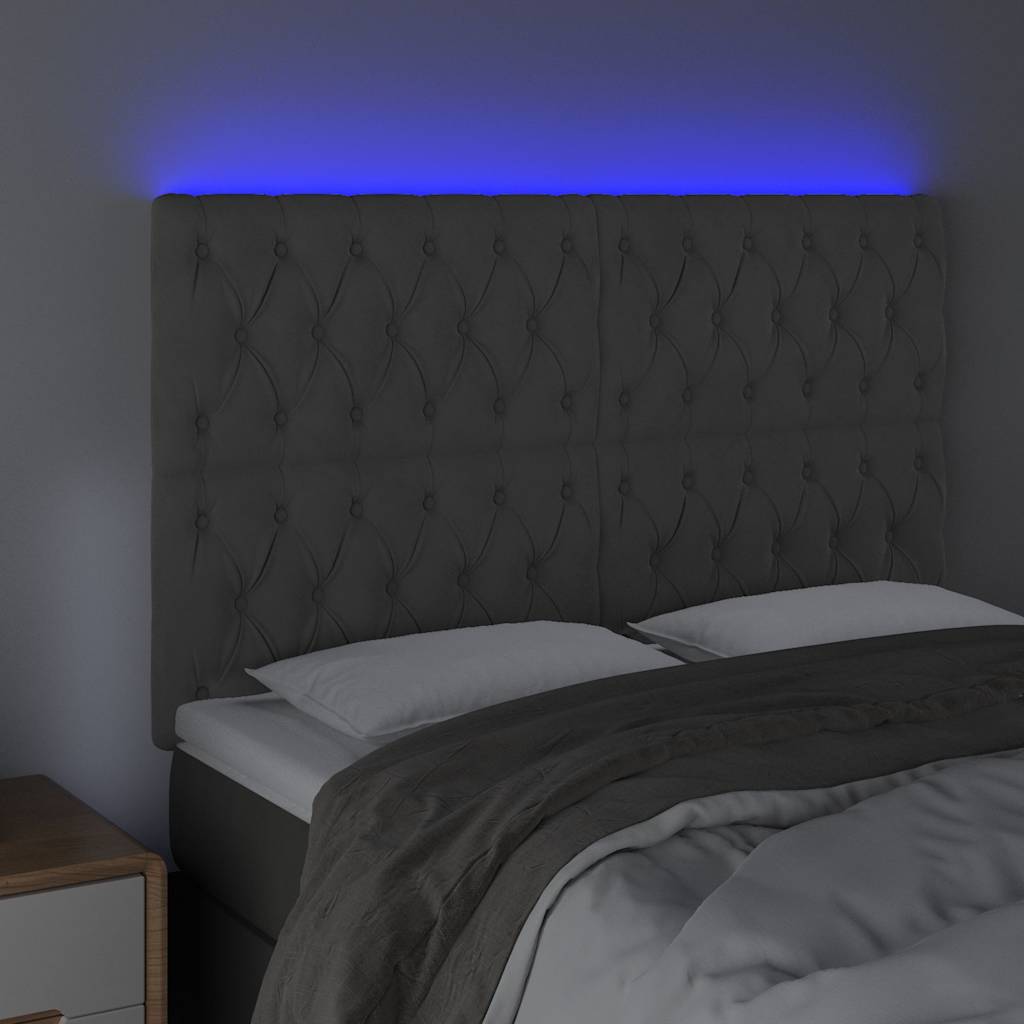 vidaXL Hoofdbord LED 160x7x118/128 cm fluweel donkergrijs grijs, foto 2